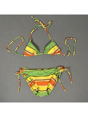Bikini Set Orange Yellow Green Stripes Y2K